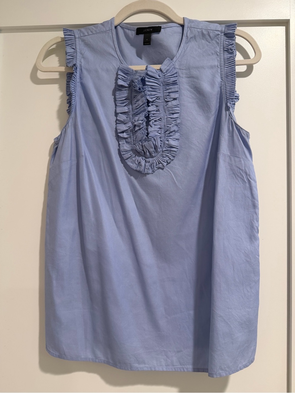 J. Crew Pale Blue Ruffled Sleeveless Blouse